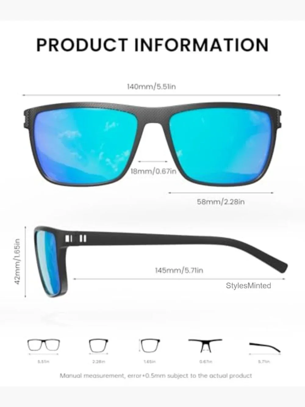 Polarized Square Sunglasses UV Protection for Fishing Driving
